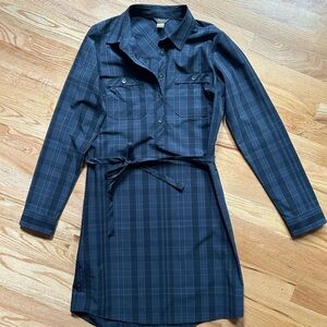 Eddie Bauer NWOT Plaid Shirt Dress with Waist Tie - Black